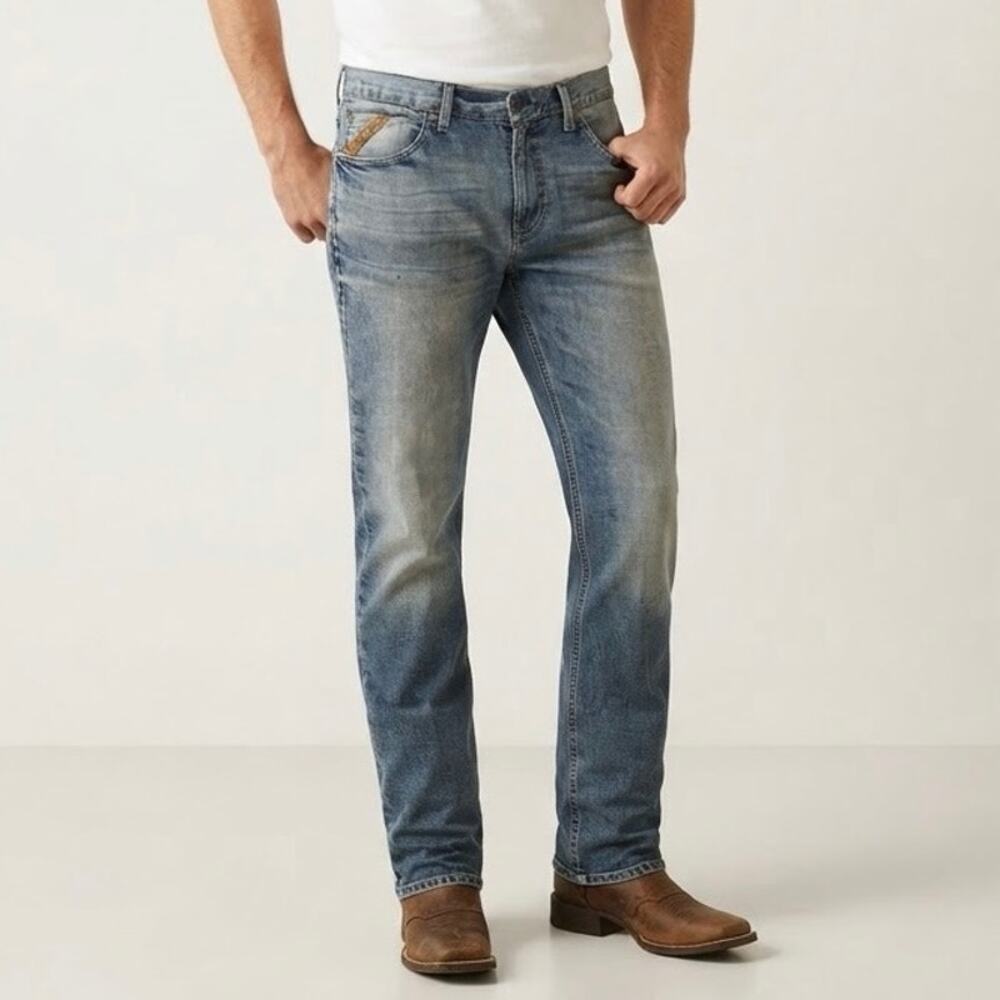 Ariat M5 Men's Blue Wash Straight Leg Denim Jeans Western Workwear Size 33x30